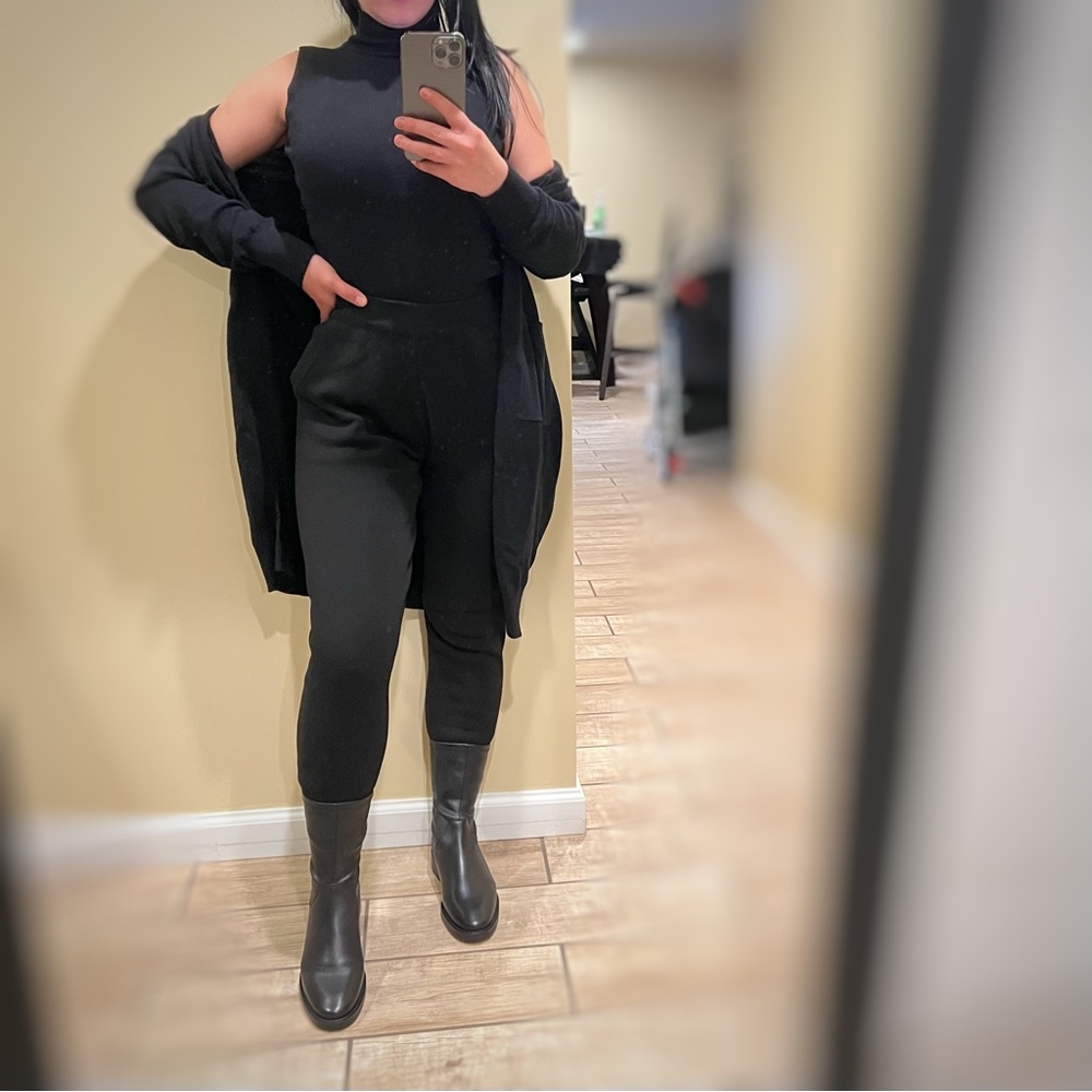 Three Pieces Knit Set Tracksuit Turlock Cardigan Joggers High Waisted Crop Top T